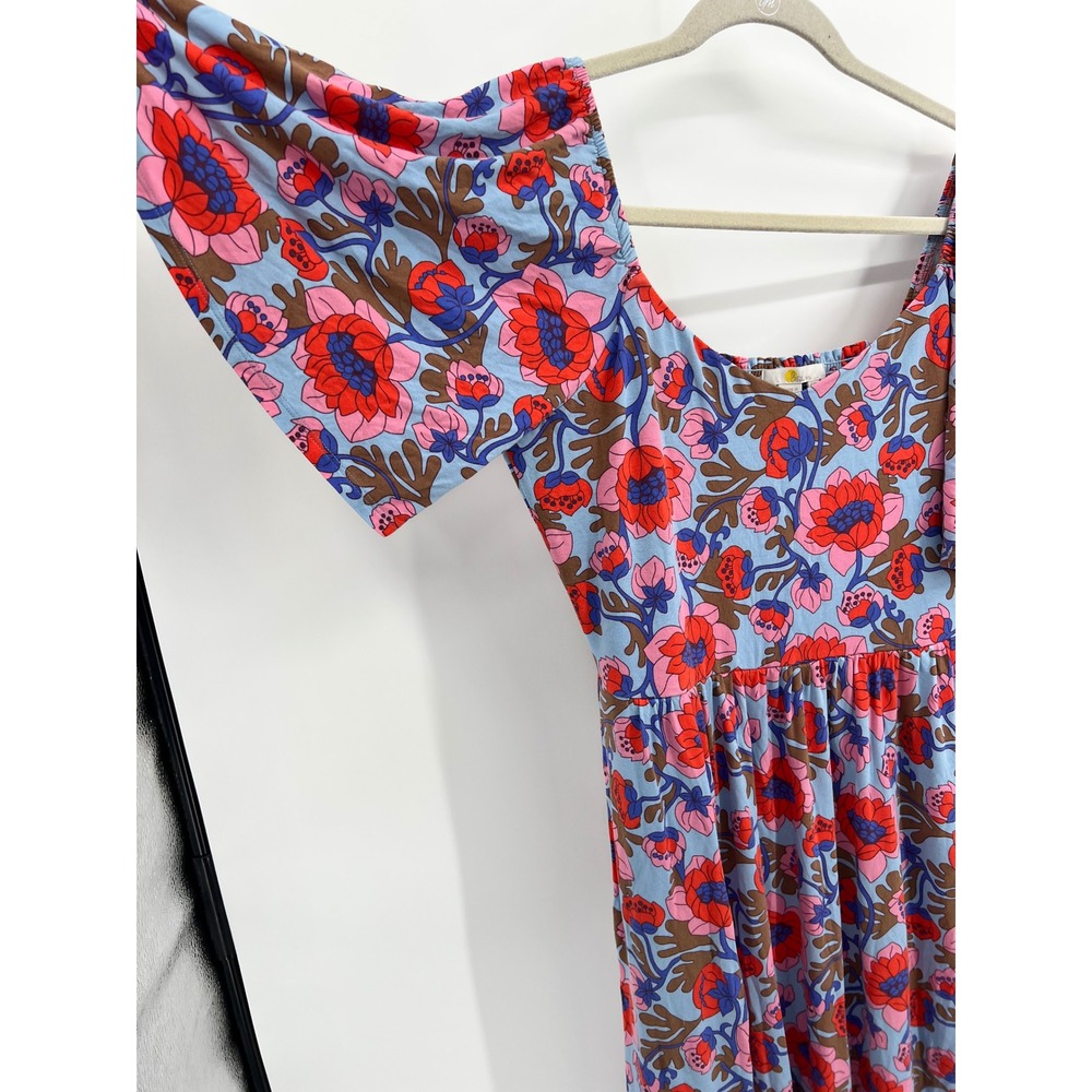 Boden Amelie Jersey Midi Dress Blue Red Floral Flutter Sleeve Pockets US 10R - Picture 4 of 9